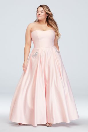 Satin Plus Size Ball Gown with Crystal ...